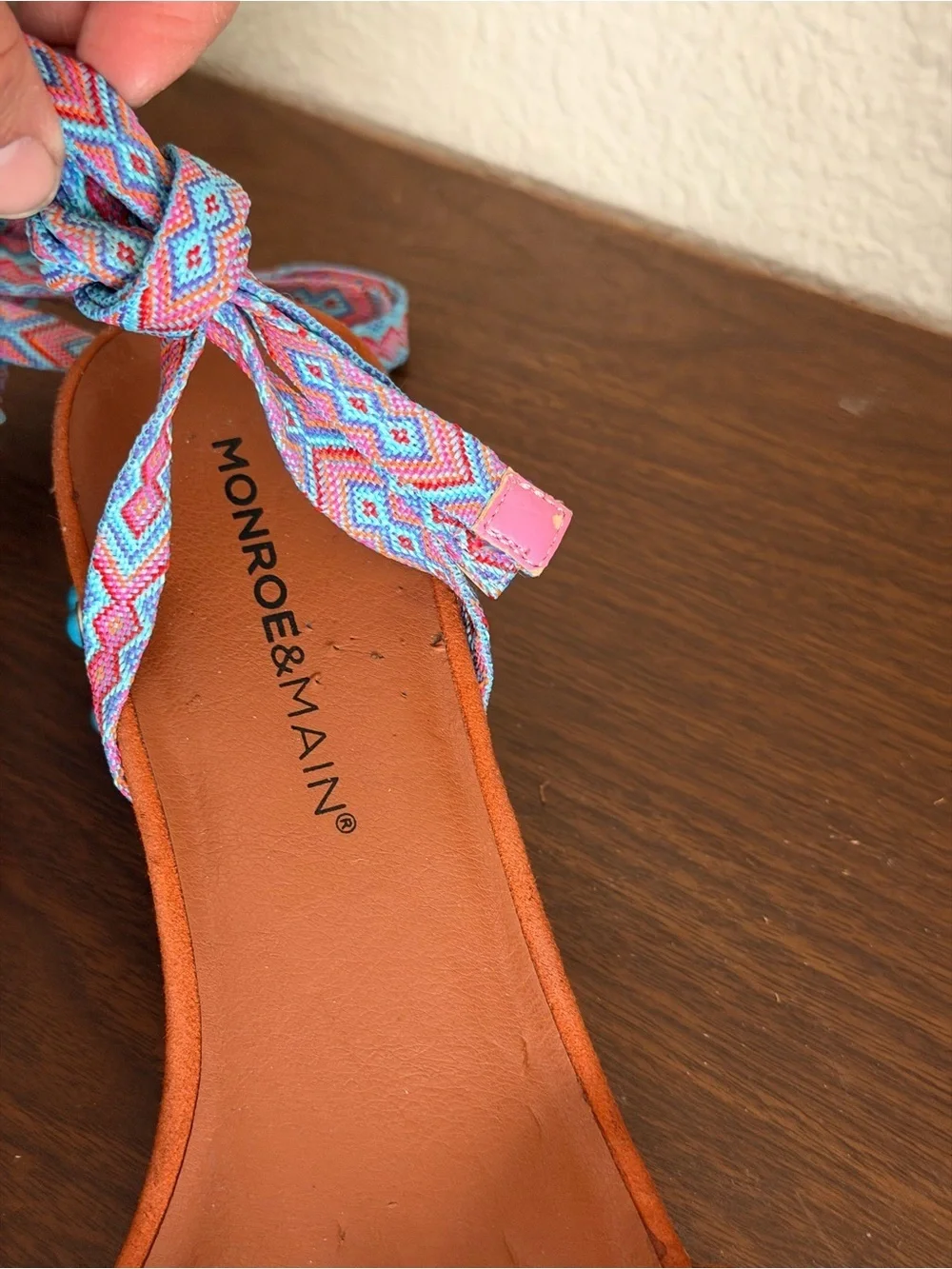 Monroe & Main size 10 Brown Lace-Up Block Heel Sandals Turquoise NEW no tags